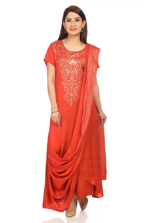 Rust Modal Asymmetric Kurta Palazzo Suit Set