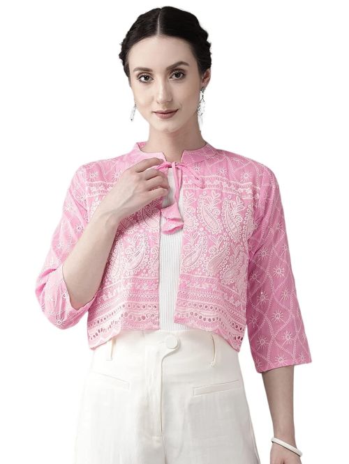 Drapshe PINK Color Chiken Ethnic Jacket