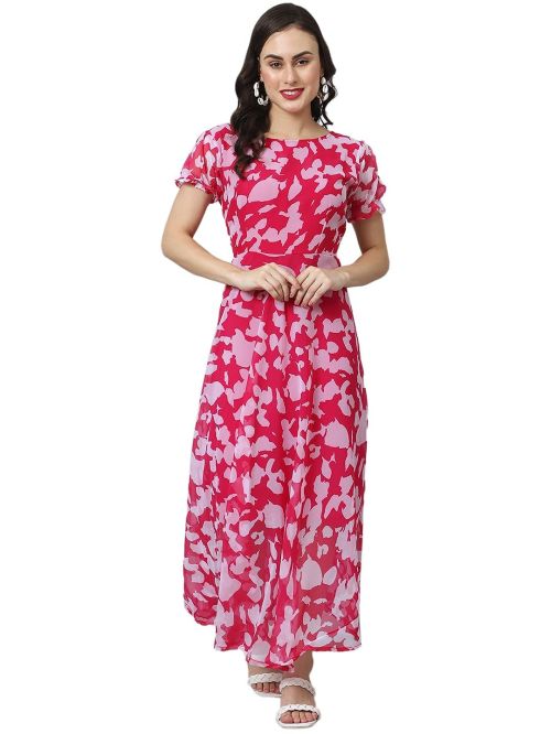 Fabslo Women's Georgette Digital Printed Maxi Dress for Women