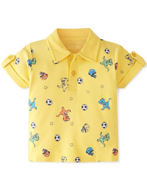 Kidstilo 100% Cotton with Eco Jiva Finish Half Sleeves T-Shirt Dino Printed - Yellow