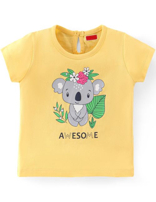 Kidstilo 100% Cotton Knit Half Sleeves T-Shirt Koala Graphics Print - Yellow