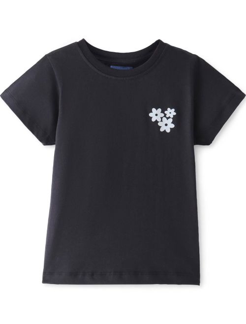Kidstilo 100% Cotton Half Sleeves Round Neck T-Shirt Floral Print - Jet Black
