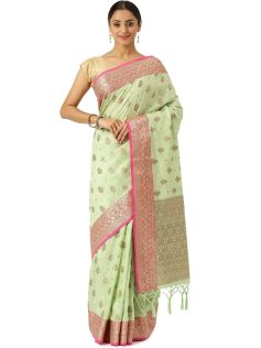 Drapshe Womens South Silk Green Saree With Blouse Piece