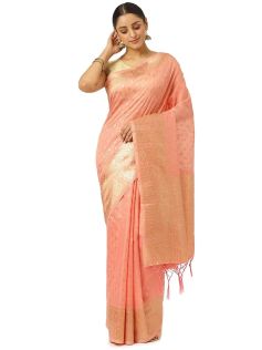 Drapshe Womens Maheshwari Silk Pink Saree With Blouse Piece