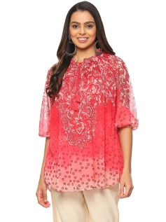 Drapshe Red Cotton Blend Printed Kurt