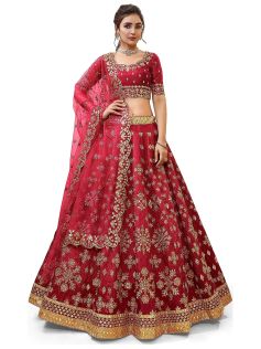 Drapshe Women's Sequins Zari Embroidered Georgette Lehenga Choli with Dupatta