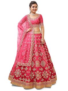 Drapshe Women's Sequins Zari Embroidered Georgette Lehenga Choli with Dupatta