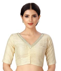 Drapshe Women's Readymade Polyester Elbow Length Sleeves Saree Blouse with Mirror Work