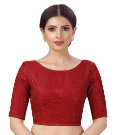 Drapshe Women's Polyester Elbow Length Sleeves Chanderi Cotton Silk Sequin Embroidered Saree Blouse.