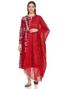 Drapshe Women's Ethnic Red Cotton Dupatta (Size_FREE)