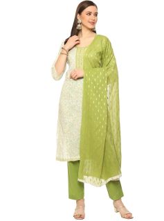 Drapshe Women's Green Cotton Woven Unstitched Suit Set