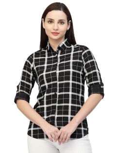 Drapshe Rayon Regular fit Full Sleeves Check Casual Shirt for Women's