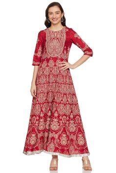 Drapshe Women's Viscose Maroon Festive Dress Maxi