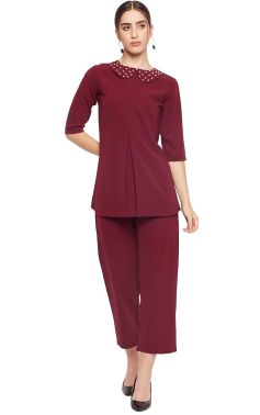 Fabslo Women Maroon Solid Co-Ord Set