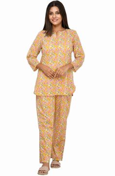 Fabslo Women's Yellow Cotton Printed Floral Co-ord Set