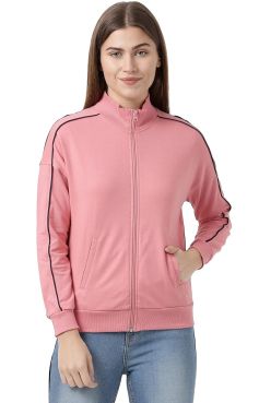 Fabslo Women's Super Combed Cotton French Terry Drop Shoulder Styled Jacket with Ribbed Cuff and Hem
