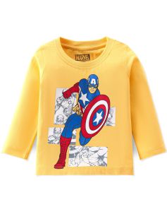 Kidstilo 100% Cotton Full Sleeves T-Shirt Captain America Print - Yellow