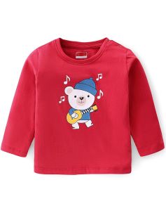 Kidstilo 100% Cotton Knit Full Sleeves T-Shirt Bear Print - Red