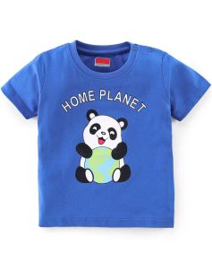 Kidstilo 100% Cotton Half Sleeves T-Shirt Panda Print - Blue