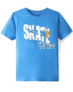 Kidstilo Cotton Knit Half Sleeves T-Shirt Text Print - Blue