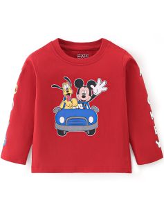 Babyhug Cotton Full Sleeves T-Shirt with Mickey & Friends Graphic Print - Red