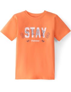 Kidstilo 100% Cotton Knit Half Sleeves T-Shirt Text Print - Orange