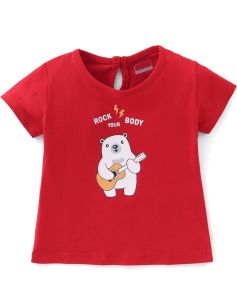 Kidstilo 100% Cotton Half Sleeves Tee Bear Print - Red