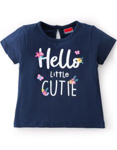 Kidstilo 100% Cotton Knit Half Sleeves T-Shirt with Text Graphics - Navy Blue