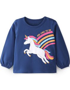 Kidstilo 100% Cotton Full Sleeves T-Shirt With Unicorn Print - Navy Blue