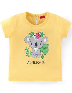 Kidstilo 100% Cotton Knit Half Sleeves T-Shirt Koala Graphics Print - Yellow