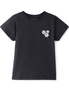 Kidstilo 100% Cotton Half Sleeves Round Neck T-Shirt Floral Print - Jet Black