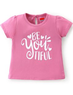 Kidstilo 100% Cotton Knit Half Sleeves T-Shirt with Text Graphics - Pink